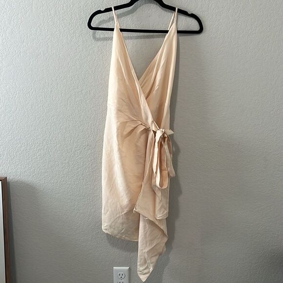LPA (NWT) Light Pink Cross Back Tencil Linen Blend Mini Wrap Dress, Size M - Picture 5 of 10